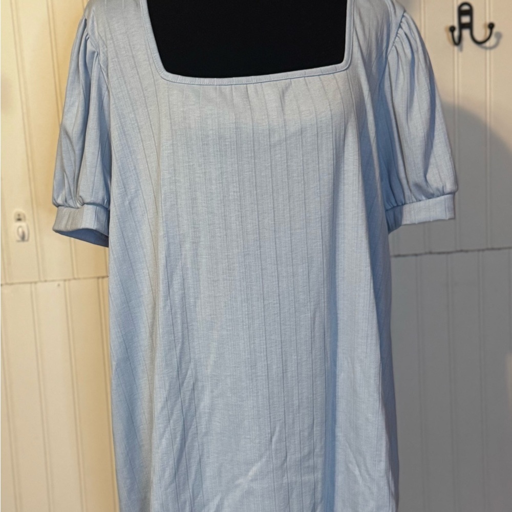 NWOT Light Blue Square Neck Puff Sleeve Women’s Top Size 2x